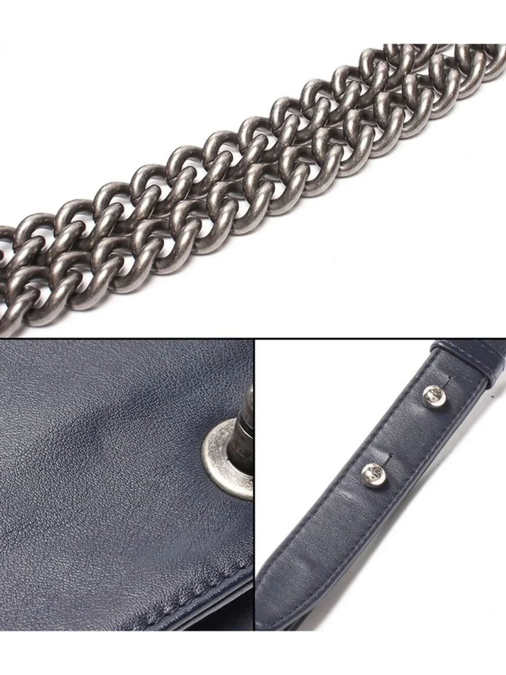 Chanel Chain Shoulder Bag Silver Single Flap Boy 25